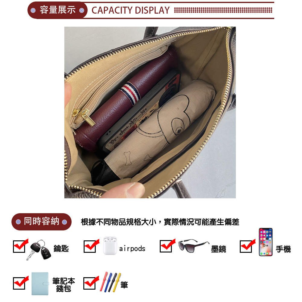 SPRING-時尚經典真皮頭層牛皮荔枝紋肩背包 牛皮通勤手提包-多色(4-32034-00), 黑色, large