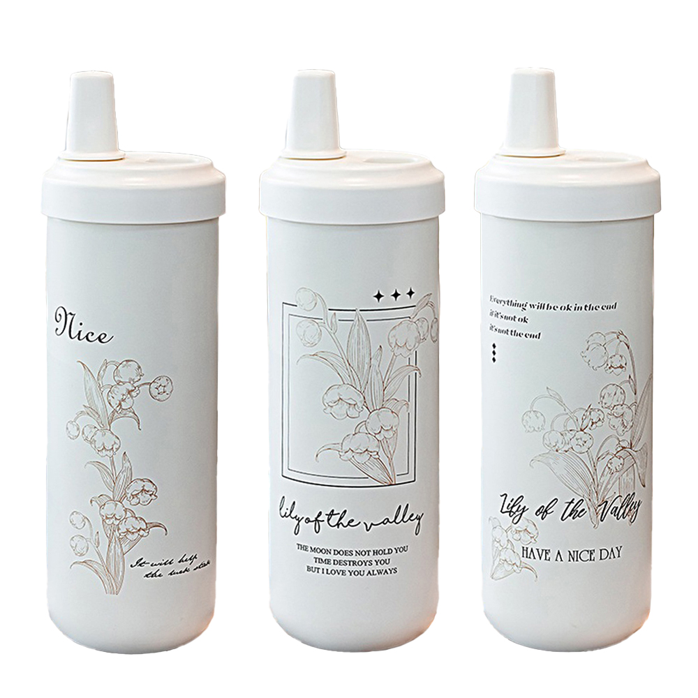 Ceramic-lined insulated bottle, 750ml/with lily of the valley design (includes cup brush), , large