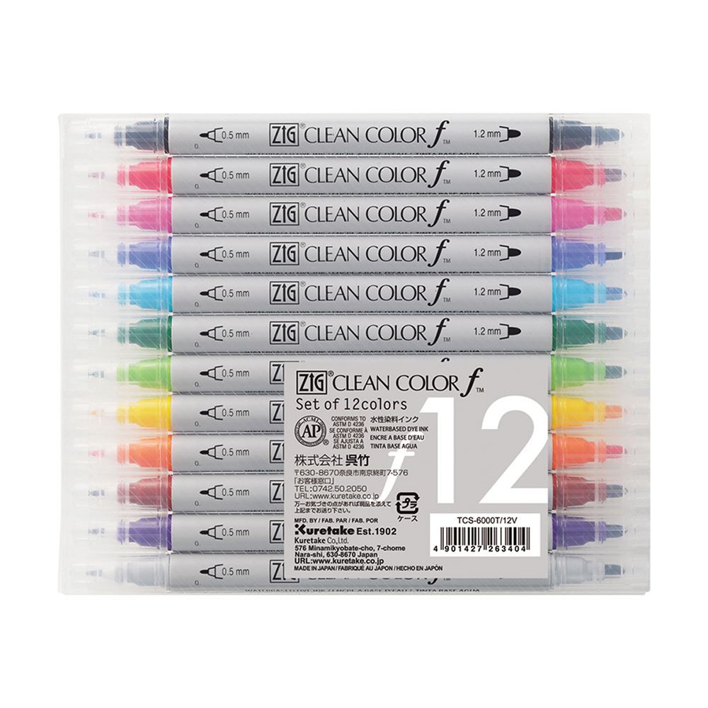 *需預訂【Kuretake 日本吳竹】ZIG 雙頭圓頭麥克筆 十二色套組 (TCS-6000T-12V), , large