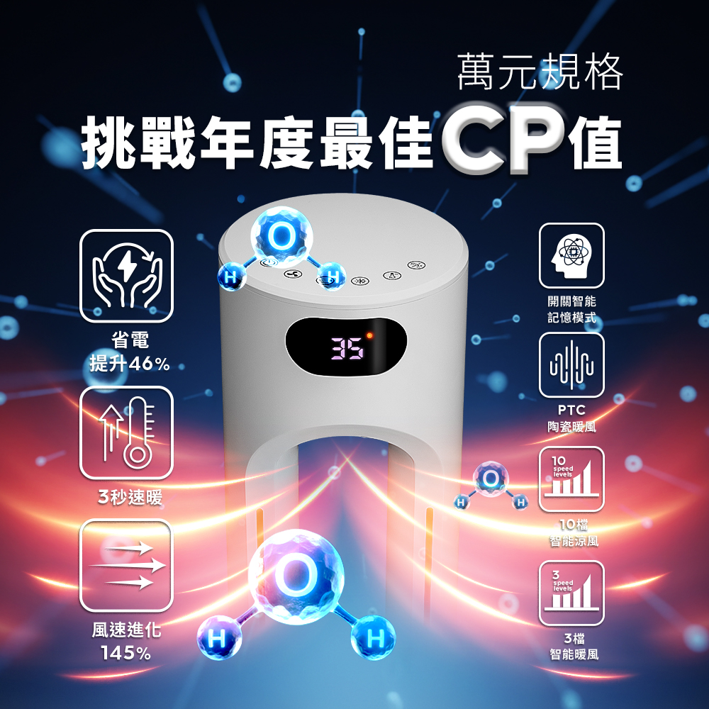 [山淬]BOSO 靚旋風Pro 無刷DC負離子空氣淨化無葉冷暖風扇(晨霧白), , large