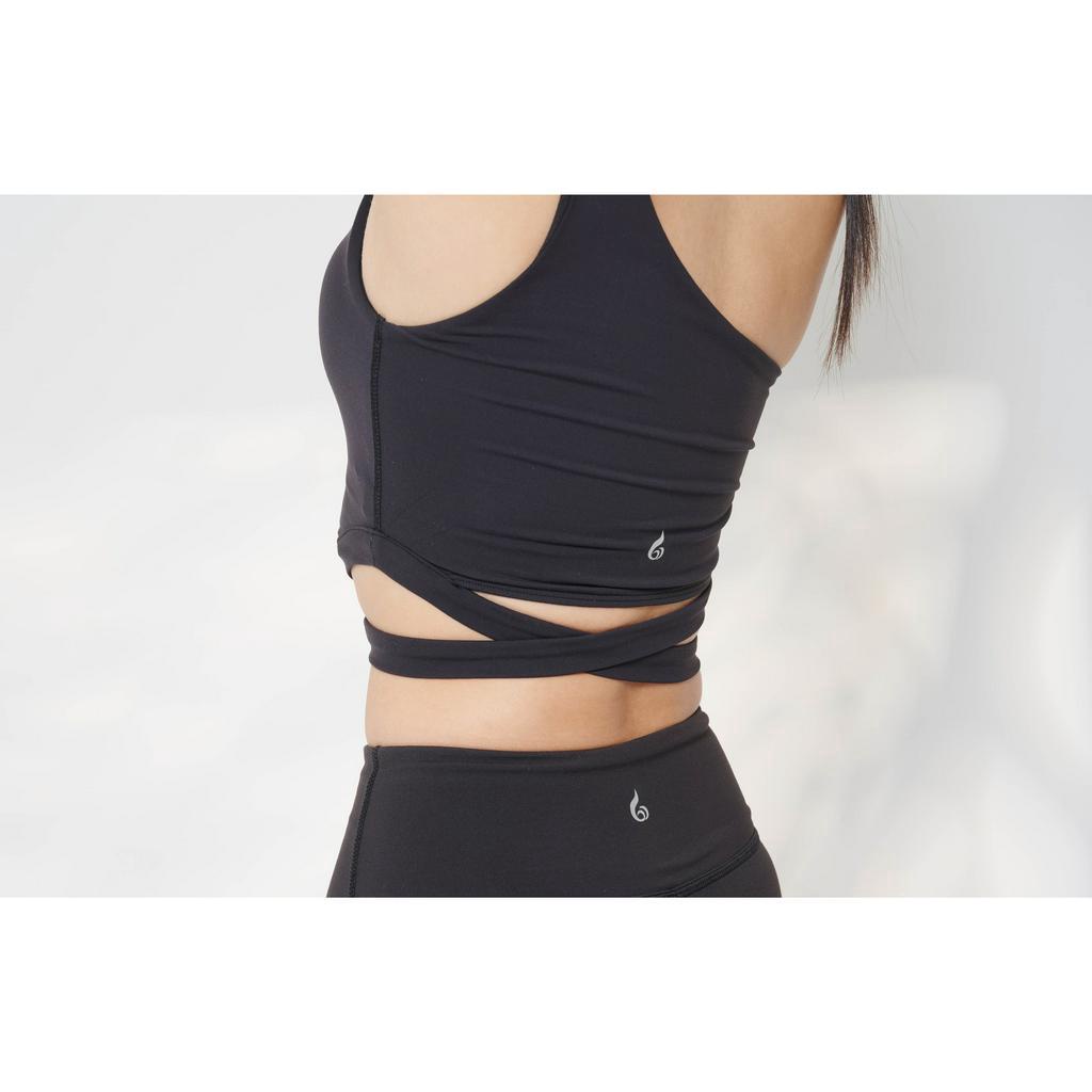 YOGA FLOW Skylar Bra - 單肩交叉鏤空短版上衣 - 淨黑 Black, , large