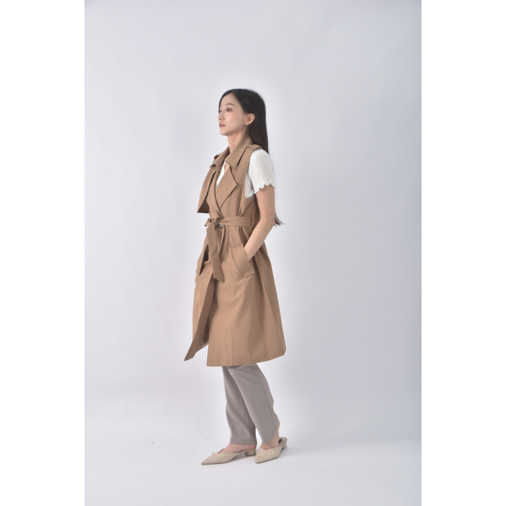 (L) j j西裝無袖排扣棕色綁帶外套二手衣, , large