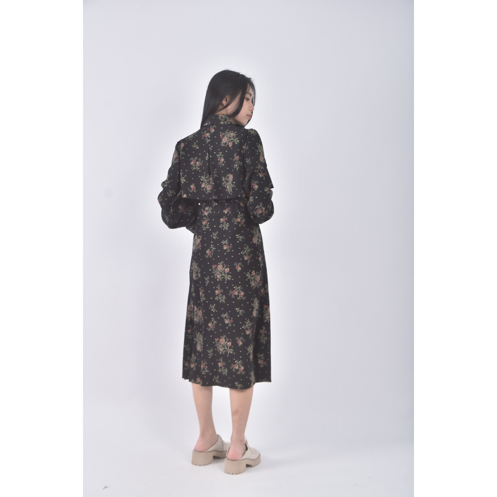(S) kim s boutique質感碎花假兩件黑色洋裝二手衣, , large