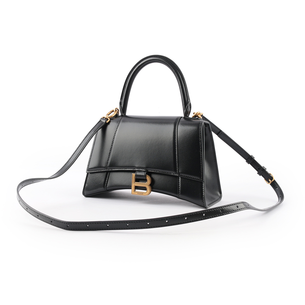 BALENCIAGA Hourglass 金釦光滑牛皮二用沙漏包/小款/黑色, , large