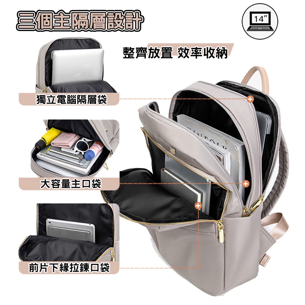 SPRNG-尼龍後背包14吋電腦後背包輕旅行後背包商務通勤後背包-多色, , large