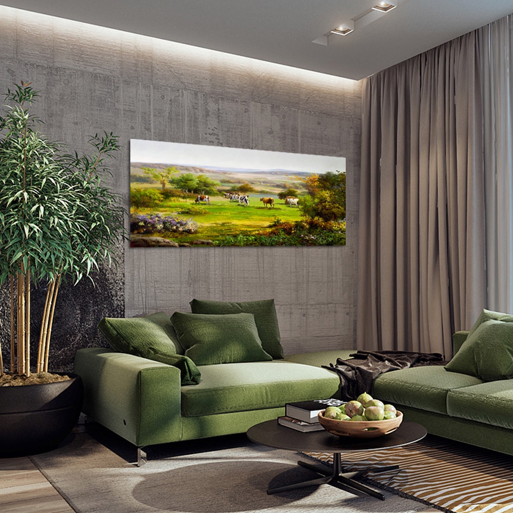 【御畫房】牧牛 國家一級畫師手繪油畫60×120cm(VF-48), , large
