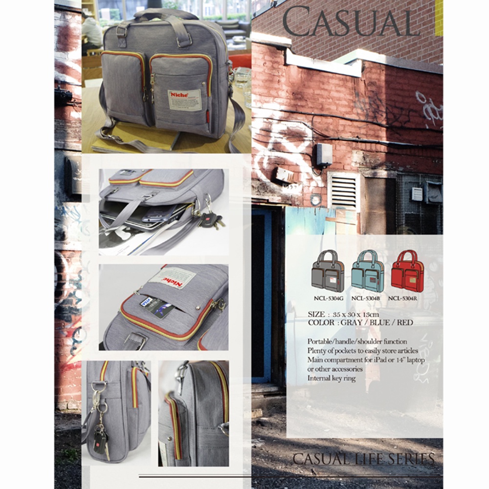 「NICHE 樂奇」高密度尼龍防潑水公事包 手提包 側背包 NCL-5304, , large