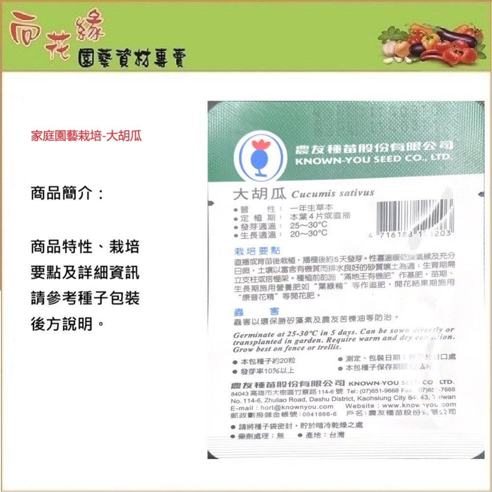 【向花緣】農友 大胡瓜 - 瓜果種子, , large