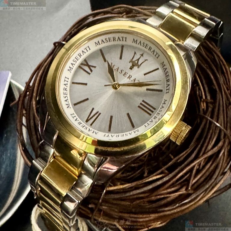 [星晴錶業]MASERATI手錶,38mm,R8853112504白色錶面金色錶殼金銀相間精鋼錶帶款, , large