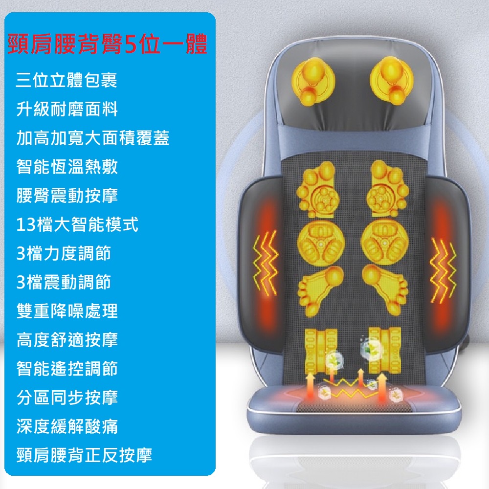 【Smart bearing 智慧魔力】旗艦款全自動背部按摩椅墊(5點按摩/熱敷/BSMI認證)