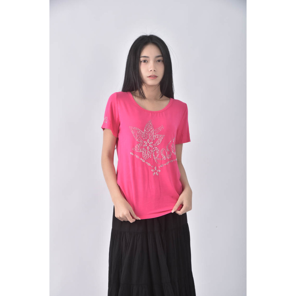 (M) 貼鑽粉色短袖上衣二手衣, , large