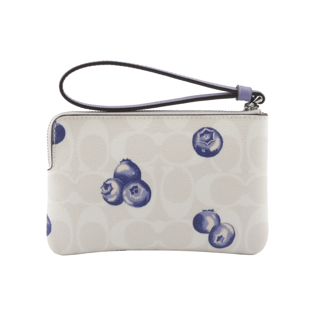 COACH CC Logo 藍莓圖案塗層帆布手拿包/白色/紫羅蘭, , large