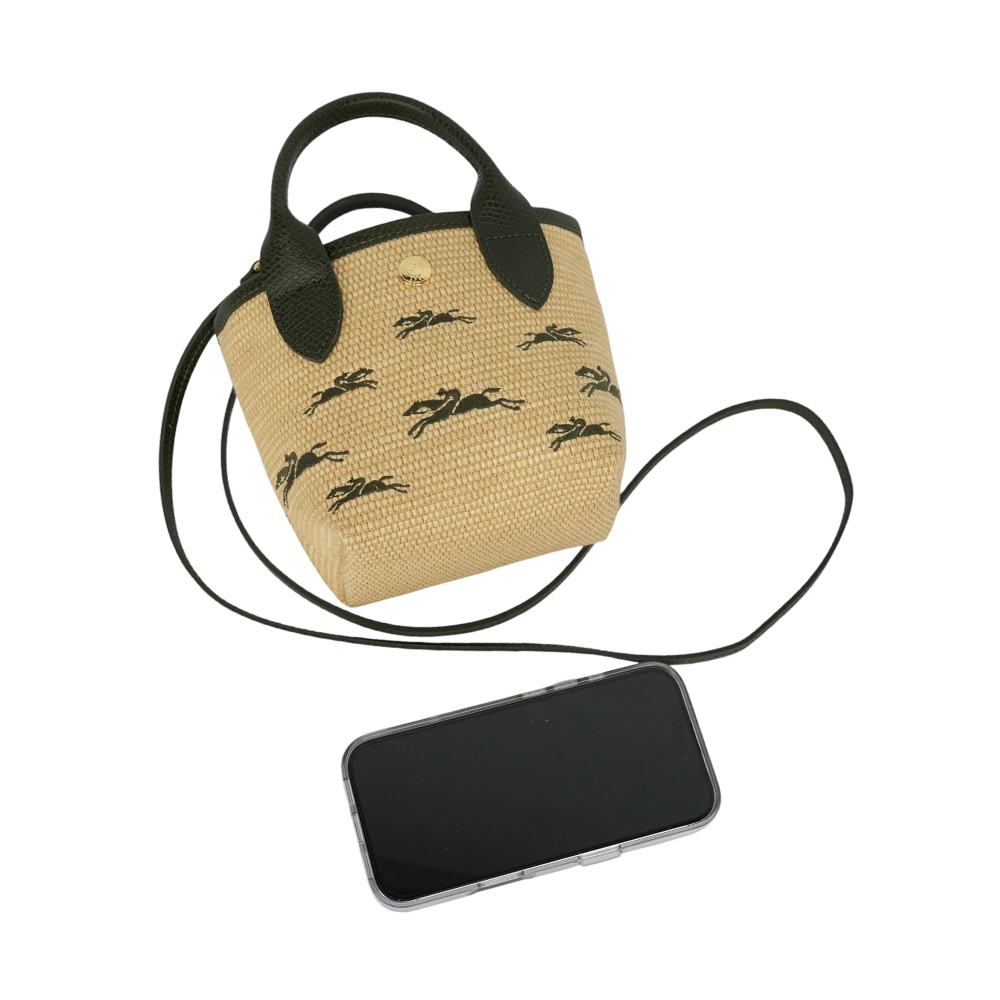 LONGCHAMP XS號 LE PANIER PLIAGE 滿版草編迷你二用包/卡其綠, , large