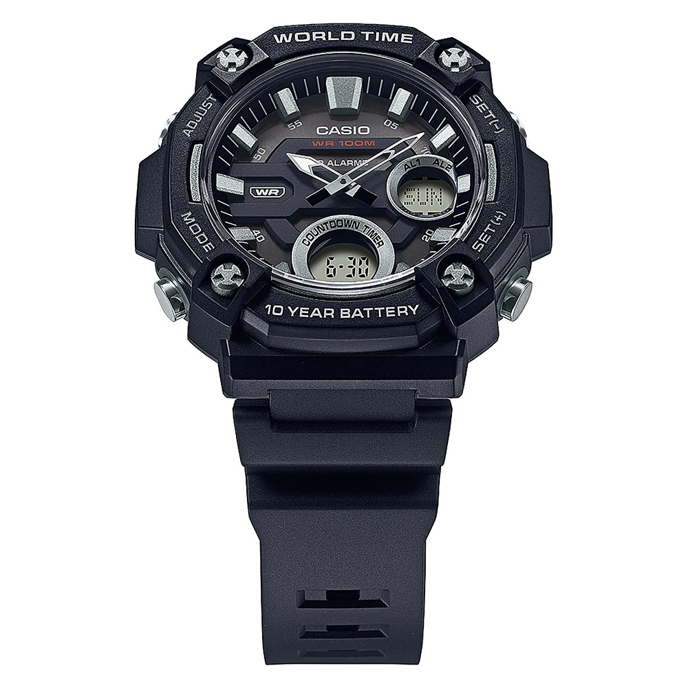 CASIO 卡西歐 10年電力 冒險精神 計時雙顯錶-黑 AEQ-120W-1AV, , large
