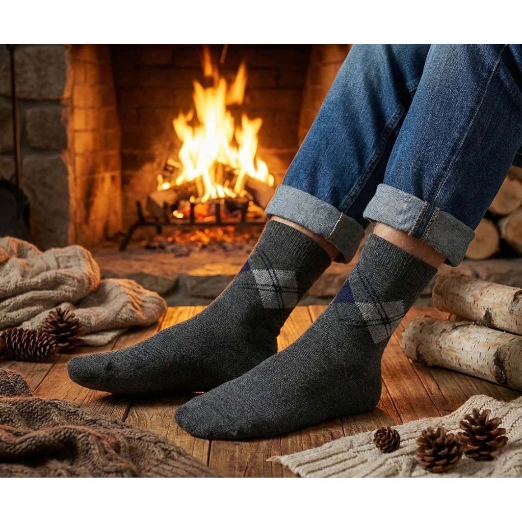 [Kaimi Cotton] 7-Pair Set &ndash; Random Colors &ndash; Winter Essential (Men&rsquo;s) Premium Thermal Wool Socks &ndash; Cold-Proof / Warm / Long Winter Socks &ndash; Plaid Design, , large