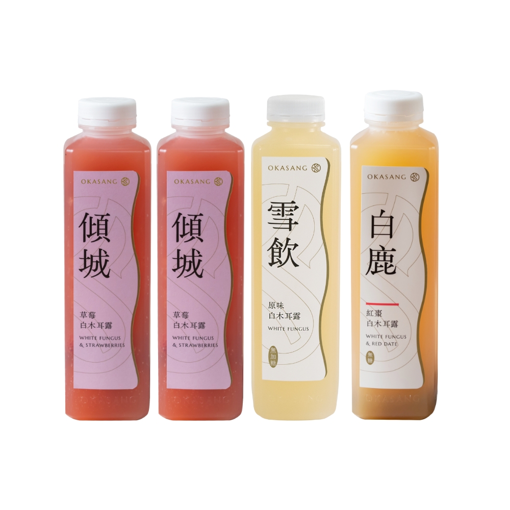 OKASANG Berry Beauty Nourishing Set｜1000ml*4( White fungus & Strawberries*2、White fungus*1、White fungus & Red date*1), , large