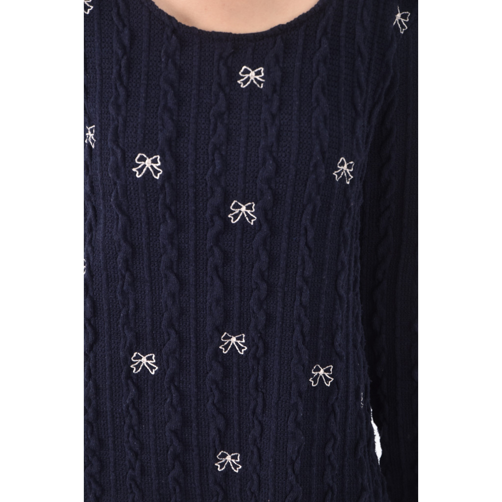 (M) b l u e棉質蝴蝶結藍色長袖上衣二手衣, , large