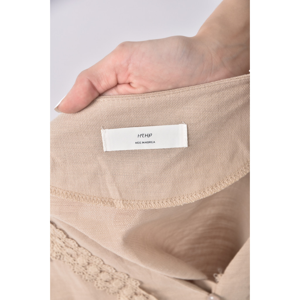 (S) hthp韓牌質感棉質Ｖ領杏色長袖上衣二手衣, , large