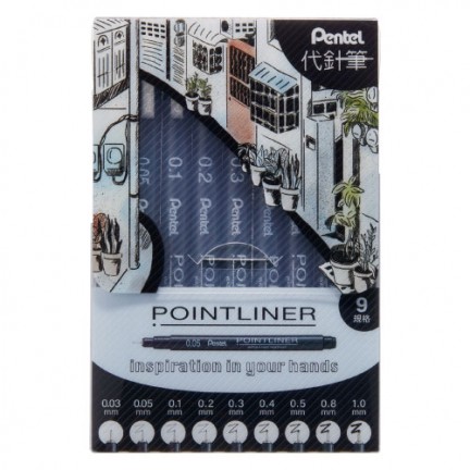 【 Pentel 飛龍 】POINTLINER代針筆9入製圖規格套裝 /套 S20P-9T, , large