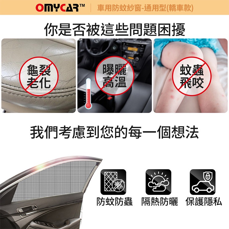 (全車4入)【OMyCar】車用防蚊紗窗-通用型(轎車款) 汽車防蚊紗窗 車窗防蚊罩 紗窗 車用蚊帳, , large