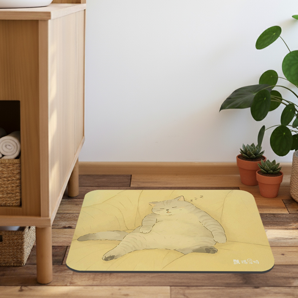 【Monster】 Soft Diatomaceous Earth Absorbent Mat &ndash; Sleepy Flop Cat Series (60x40cm) &ndash; Dozing Cat, , large