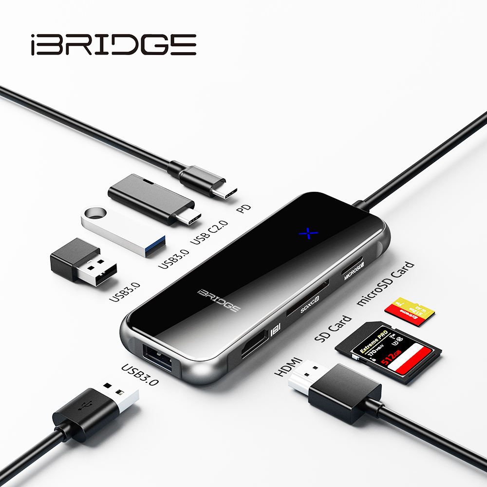 iBRIDGE 8-in-1 Type-C Hub Multi-Function 4K Adapter, , large