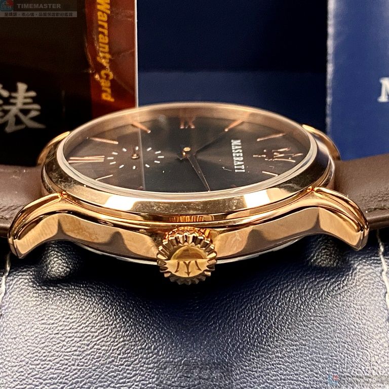 [星晴錶業]MASERATI手錶,42mm,R8851118006古銅色錶面玫瑰金錶殼咖啡色真皮皮革錶帶款, , large