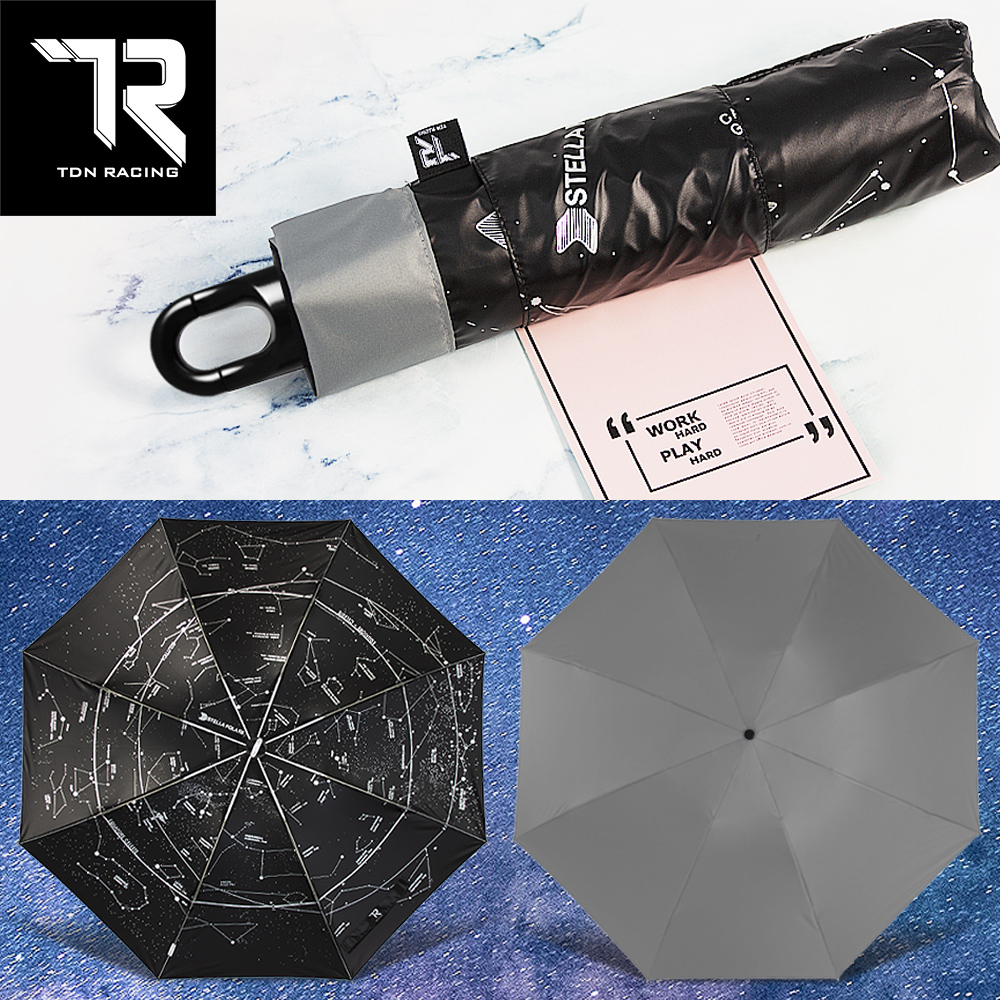 [TDN] One-Touch Auto-Fold Ultra-Light Starry Cooling Umbrella – Black Coating Reverse Umbrella (B7433) –Gray, , large