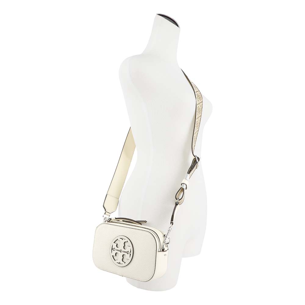 TORY BURCH Miller 荔枝紋雙拉鍊迷你相機包(新象牙白), , large