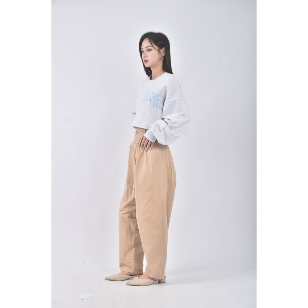(L) queenshop高腰丹寧牛仔質感杏色長褲二手衣, , large