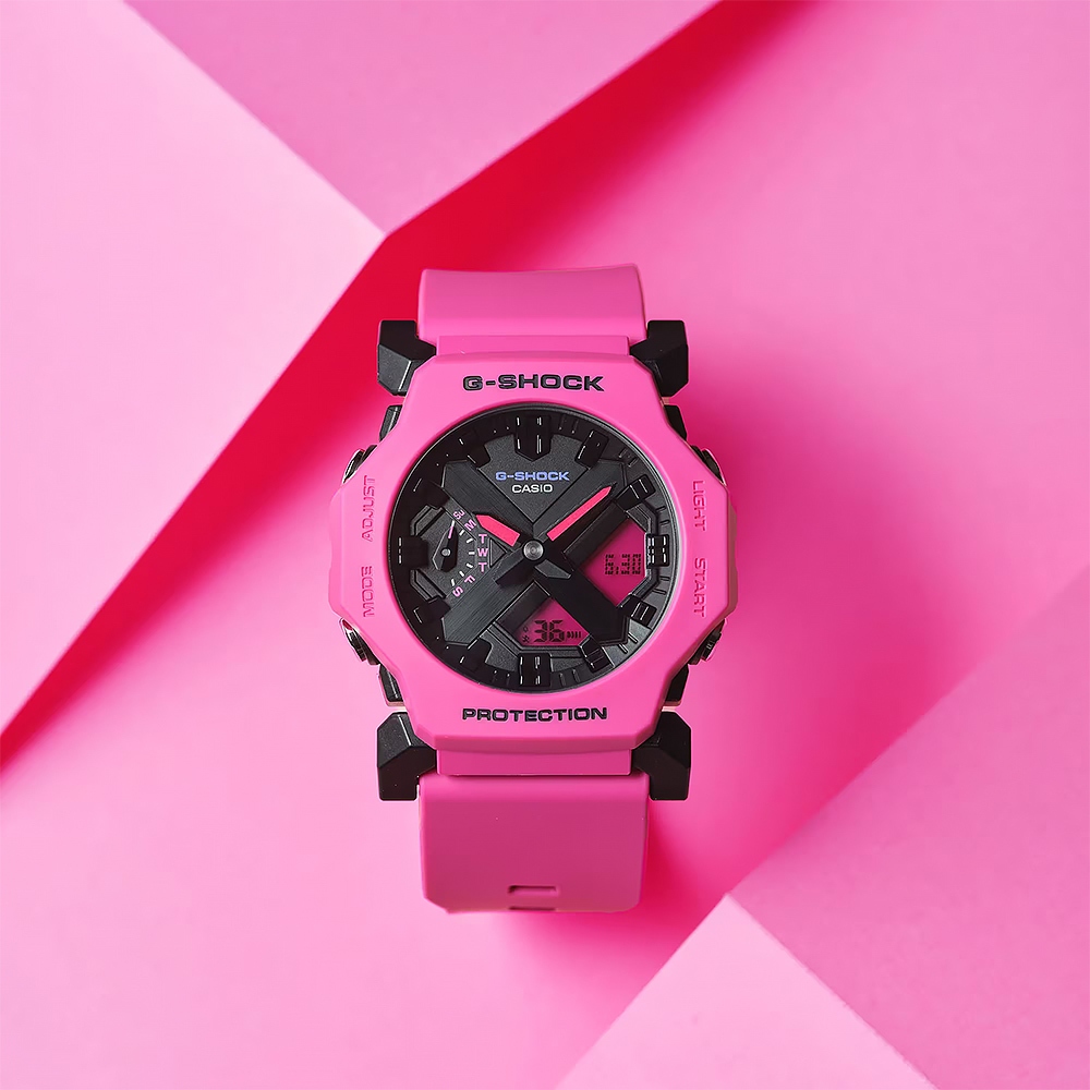 CASIO 卡西歐 G-SHOCK 極簡纖薄小巧雙顯手錶-亮粉 GA-2300-4A, , large