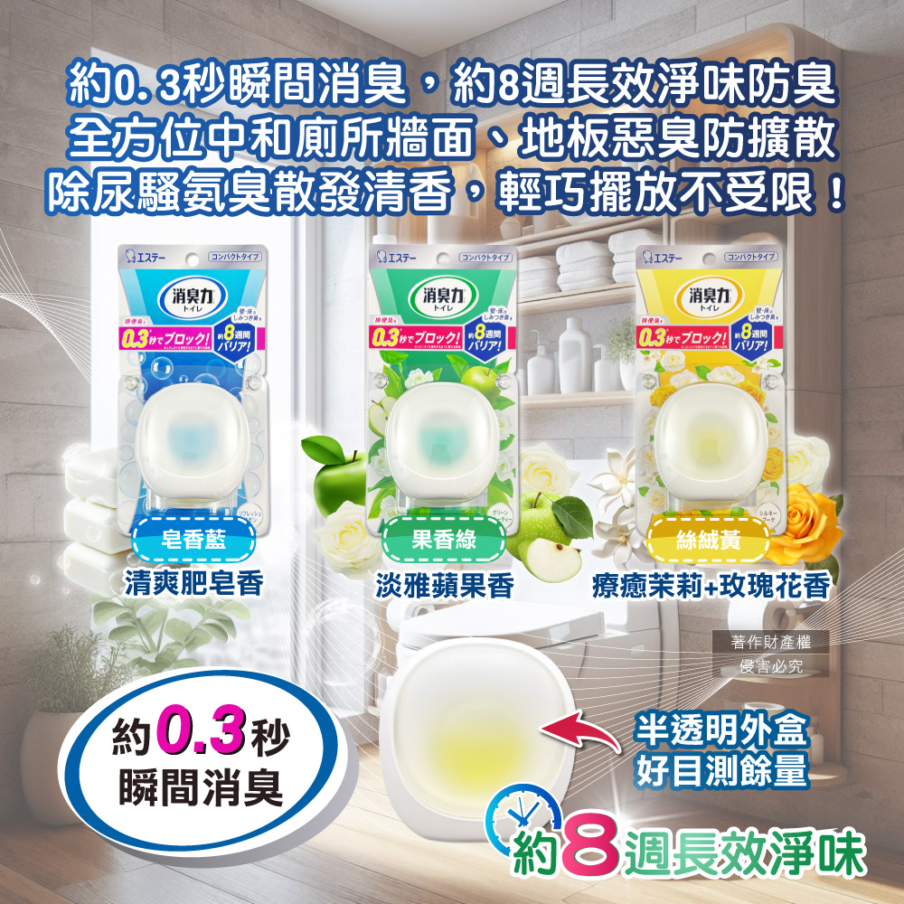 [日日好物]日本ST雞仔牌-消臭力持香約8週浴廁瞬效淨味除臭芳香劑6ml/盒-皂香藍(放置型脫臭擴香,衛浴香氛盒,浴室空氣清新,如廁瞬效去味,洗手間除尿騷氨臭), , large