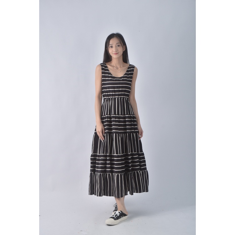 (S) 12twelve agenda條紋無袖黑色洋裝二手衣, , large