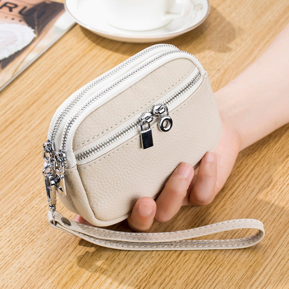 SPRING-真皮頭層牛皮雙拉鍊零錢包真皮頭層牛皮手拎錢包-多色, , large