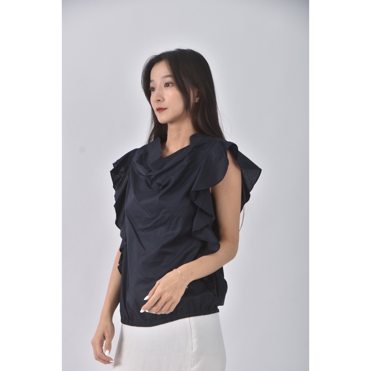 (S) iroo質感花邊藍色短袖上衣二手衣, , large