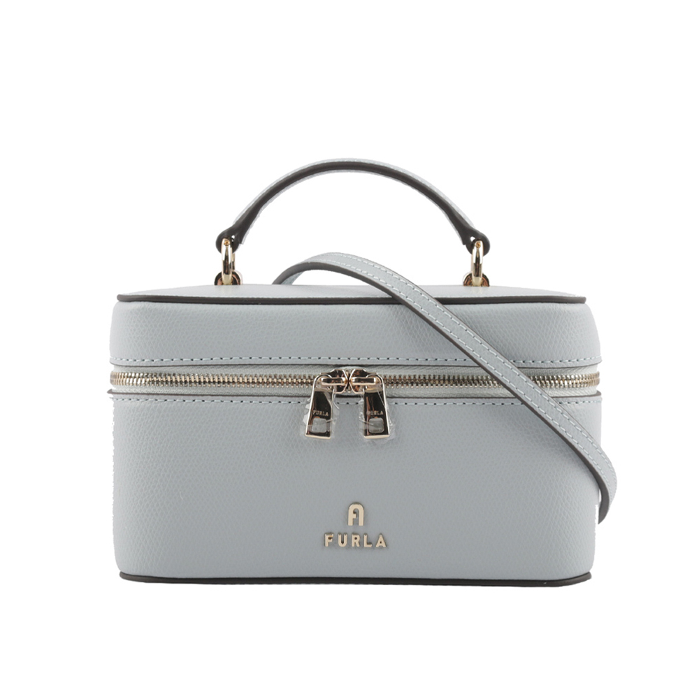 FURLA Camelia 素面皮革手提/斜背迷你化妝包/淺藍色, , large