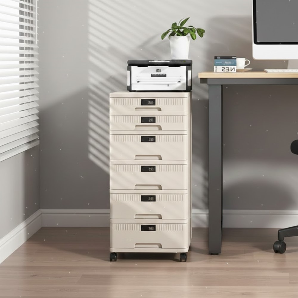 【AOTTO】六層密碼鎖附輪辨公文件收納櫃(AL-612), , large