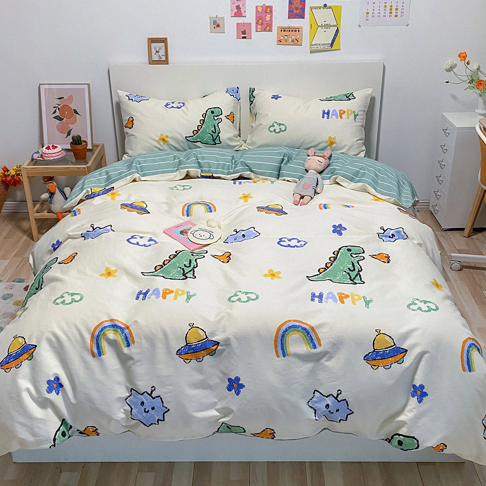 【Betrise】Betrise Dinosaur Planet | Environmentally friendly printing and dyeing anti-mite and antibacterial 100% combed cotton dual-purpose quilt and bed sheet set - Large size, , large
