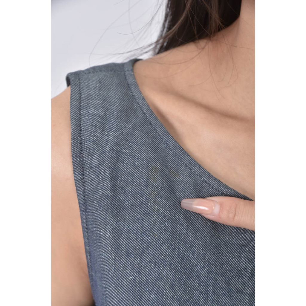 (S) 質感圓領藍色上衣二手衣, , large