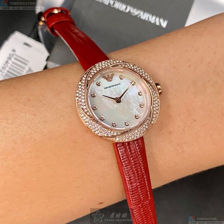 [星晴錶業]ARMANI手錶,26mm,AR00045貝母錶面玫瑰金錶殼紅真皮皮革錶帶款, , large