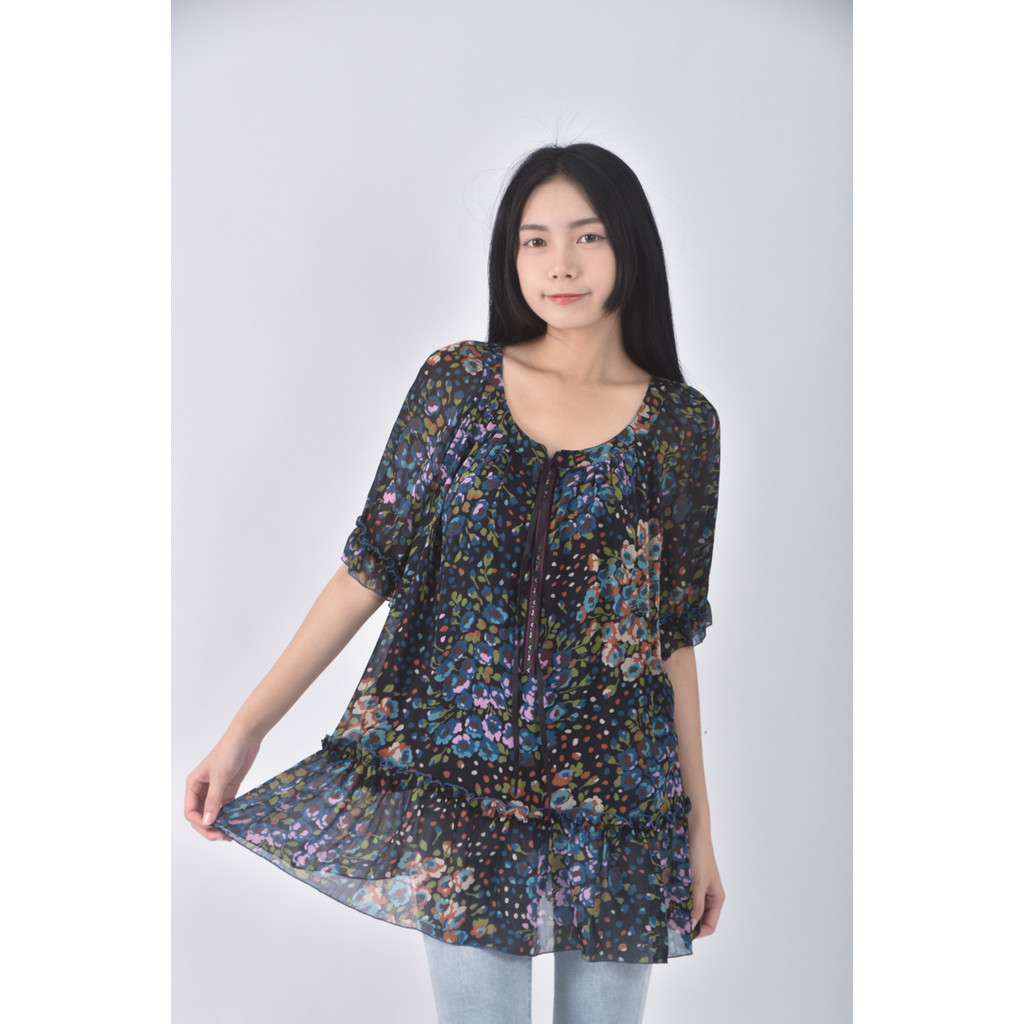 (M) joan綁帶藍色短袖上衣二手衣, , large