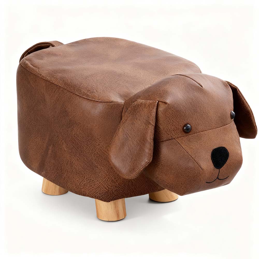 Creative animal-shaped solid wood children's low stool, puppy, brown
