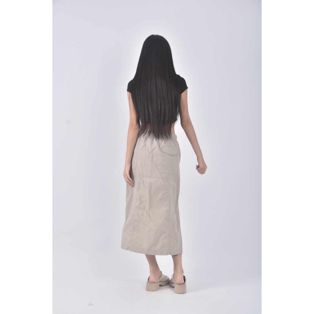 (S) uniqlo質感棉質開岔綠色長裙二手衣, , large