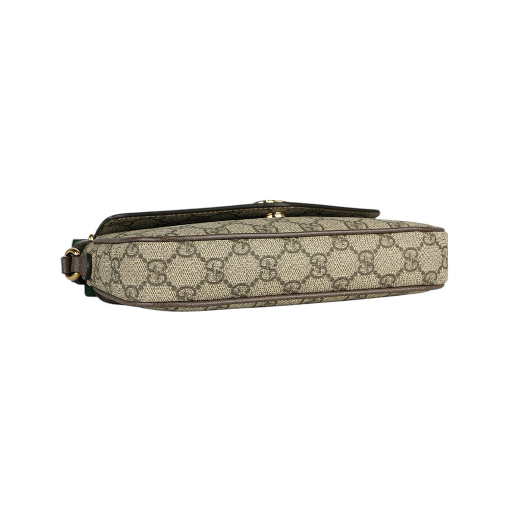 GUCCI Ophidia 塗層帆布及綠紅織帶信封式迷你斜背包/米色/烏木色, , large
