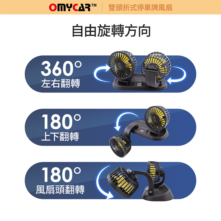 【OMyCar】雙頭折式停車牌風扇 (車用風扇 汽車風扇 迷你風扇), , large