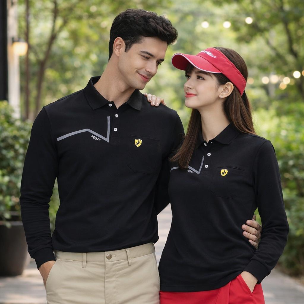  【FALALI】Long Short-sleeved cooling polo shirt - Men's (black)