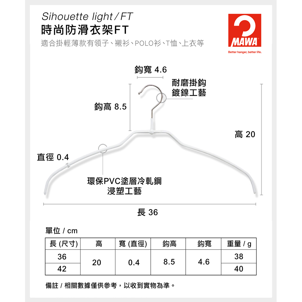 【德國MAWA】德國原裝進口 無痕止滑 時尚簡約衣架42cm 4入/黑, , large