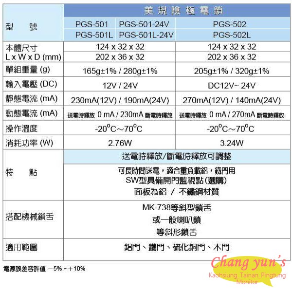 昌運監視器 PONGEE Pegasus PGS-501L 送電開/斷電開可調整 陰極鎖 電鎖, , large