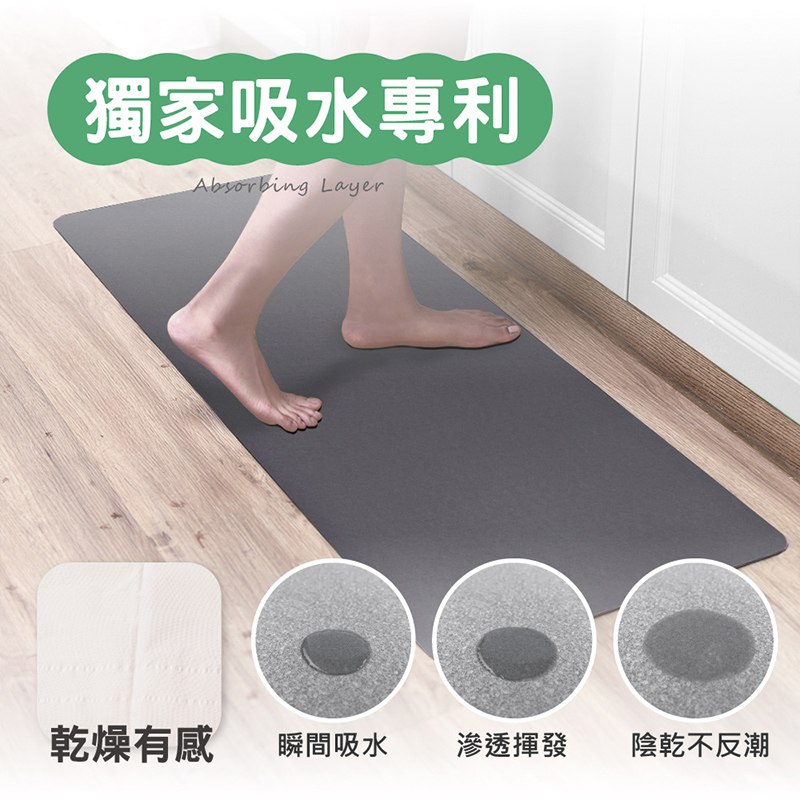 【Monster】 Soft Diatomaceous Earth Kitchen Absorbent Mat (120x50cm) – Gray, Round Corners, , large