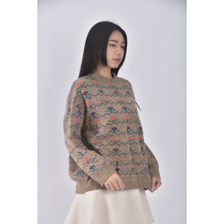 (F) queenshop韓牌小花棕色毛衣二手衣, , large